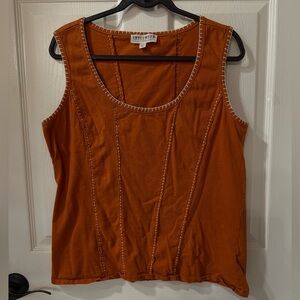 Idyllwind Rust Corset Style Tank Top with White Embroidered Detailing